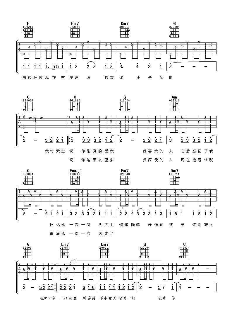 我对天空说吉他谱,原版潘玮柏歌曲,简单C调弹唱教学,阿潘音乐工场版六线指弹简谱图