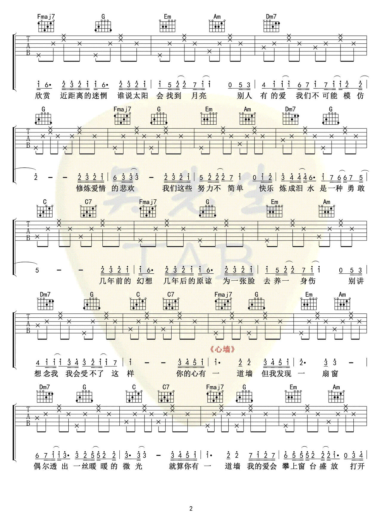 林俊杰串烧歌曲吉他谱,林俊杰歌曲,简单指弹教学简谱,吴先生TAB六线谱图片