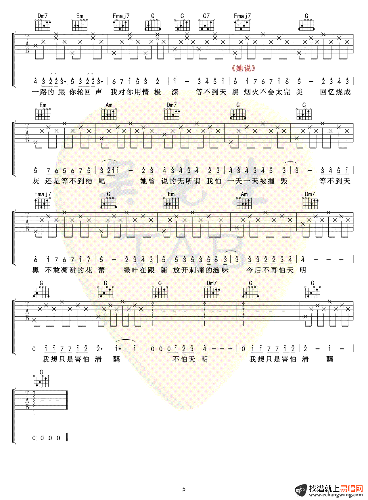 林俊杰串烧歌曲吉他谱,林俊杰歌曲,简单指弹教学简谱,吴先生TAB六线谱图片