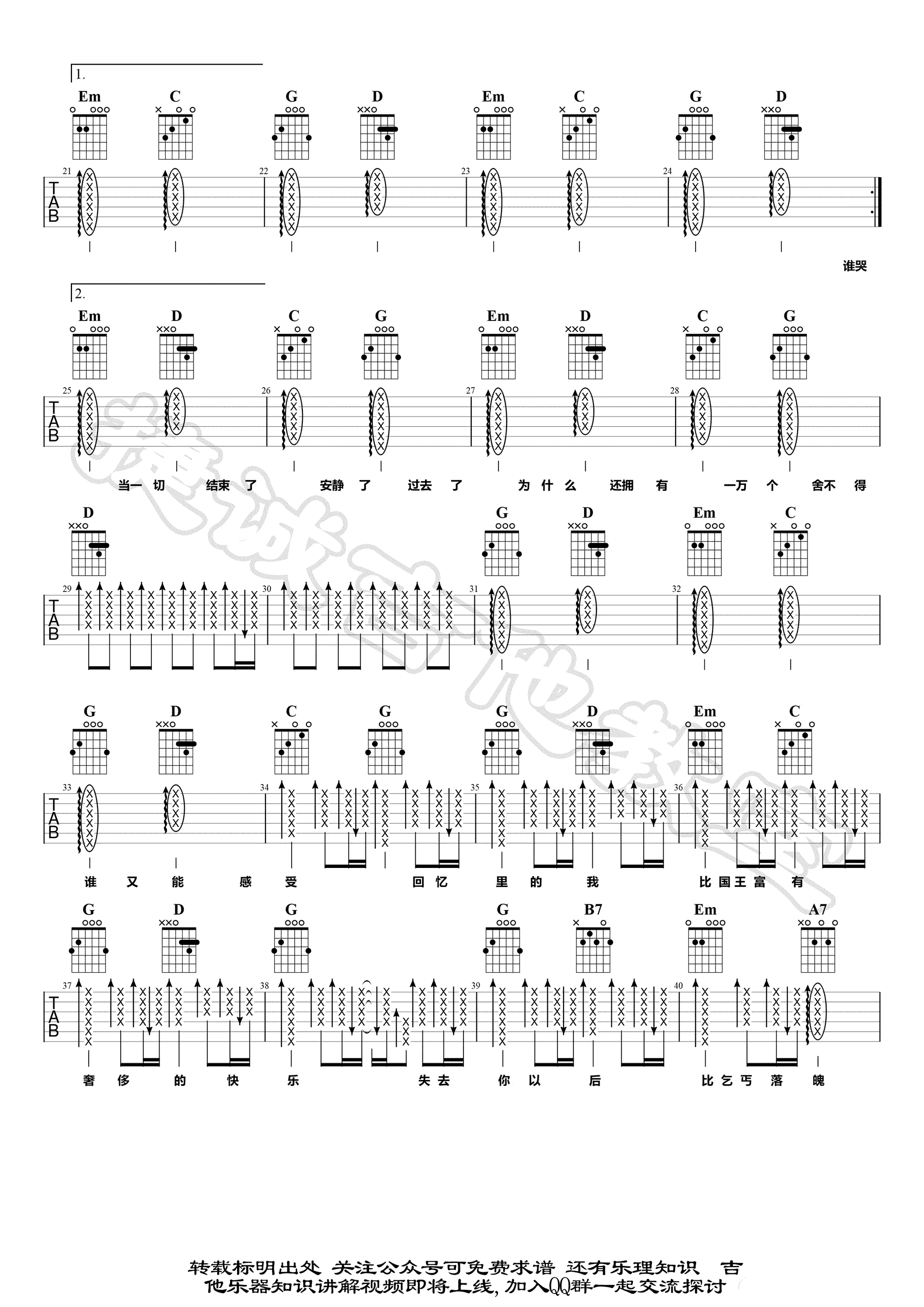 国王与乞丐吉他谱,代岳东Mi歌曲,简单指弹教学简谱,捷诚吉他教室六线谱图片