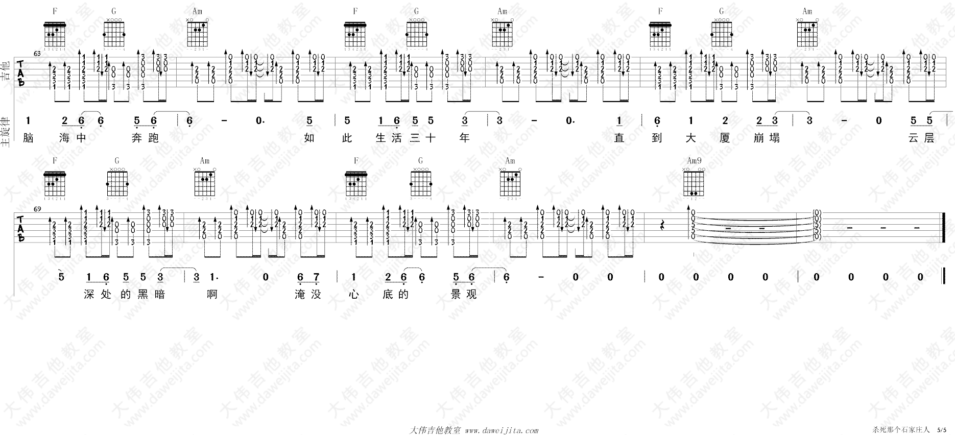 杀死那个石家庄人吉他,姬赓董亚千歌曲,C调简单指弹教学简谱,大伟吉他六线谱图片