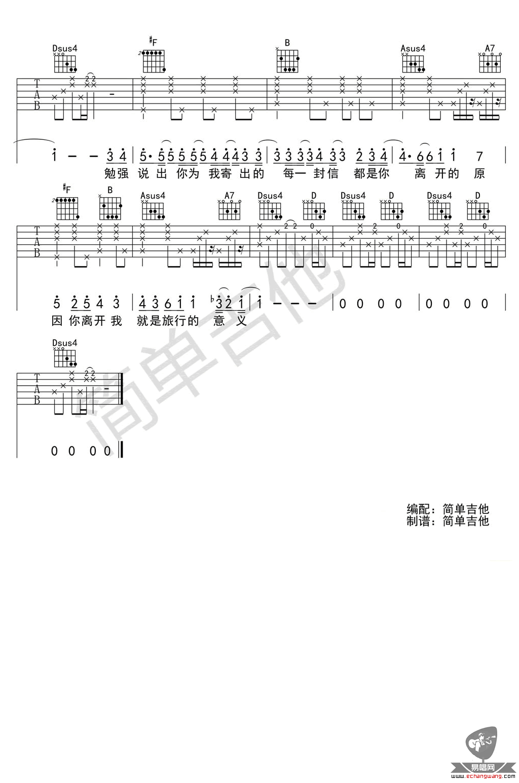 旅行的意义吉他谱,陈绮贞歌曲,简单指弹教学简谱,简单吉他六线谱图片