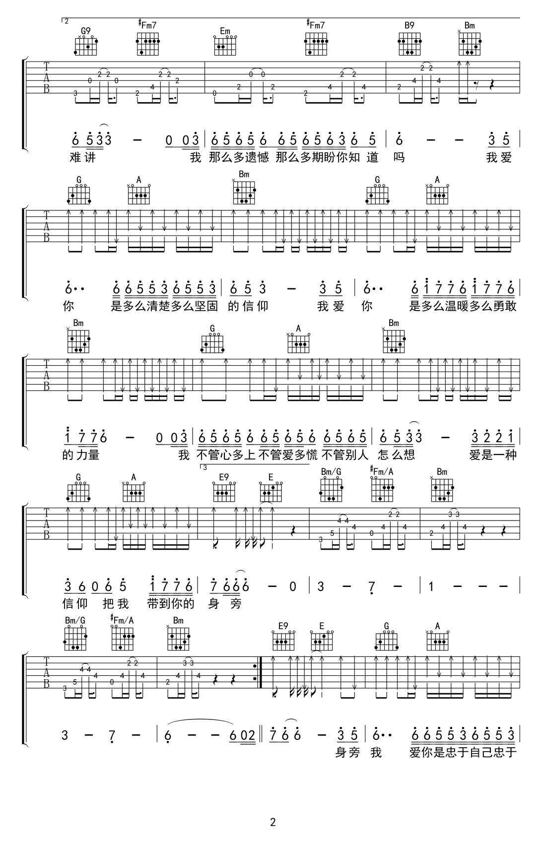 信仰吉他谱,原版刘大壮歌曲,简单D调指弹曲谱,高清六线乐谱