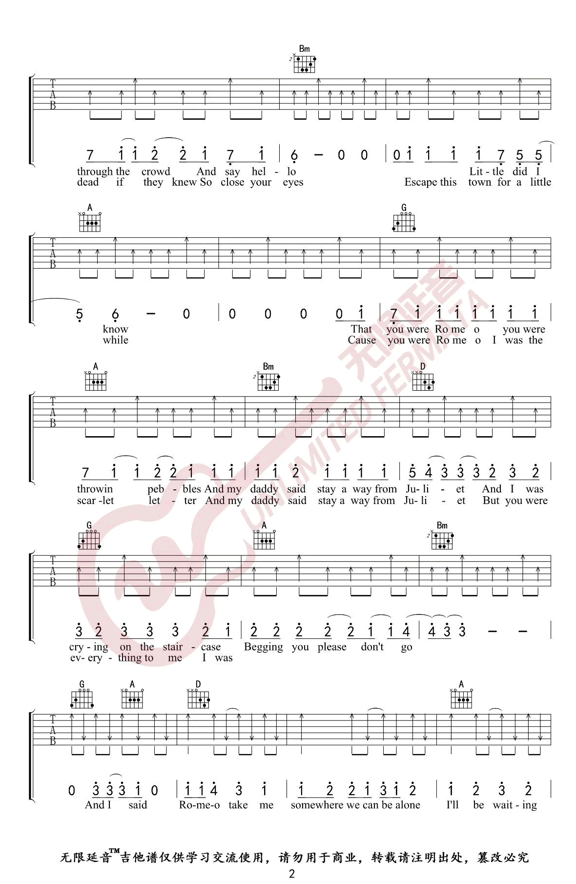 Love-Story吉他谱,简单D调原版指弹曲谱,Taylo高清六线谱简谱