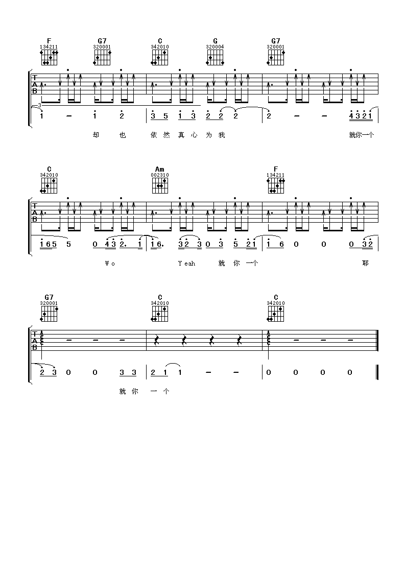 兄弟吉他谱,刘德华歌曲,C调指弹简谱,新手弹唱