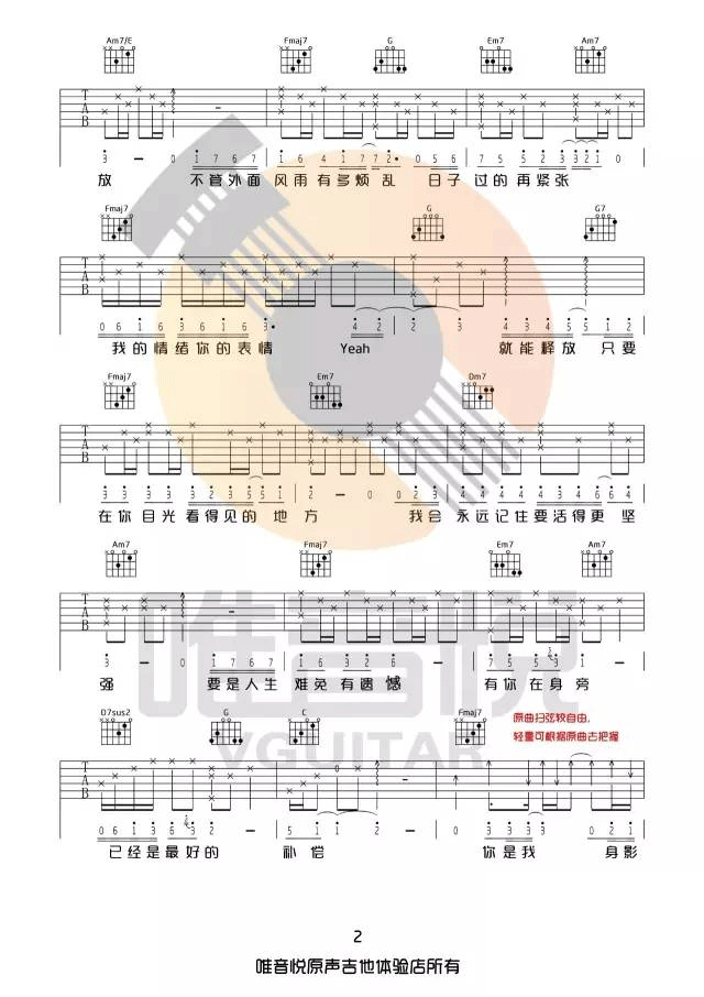 林俊杰只要有你的地方吉他谱,简单C调原版指弹曲谱,林俊杰高清六线谱教学