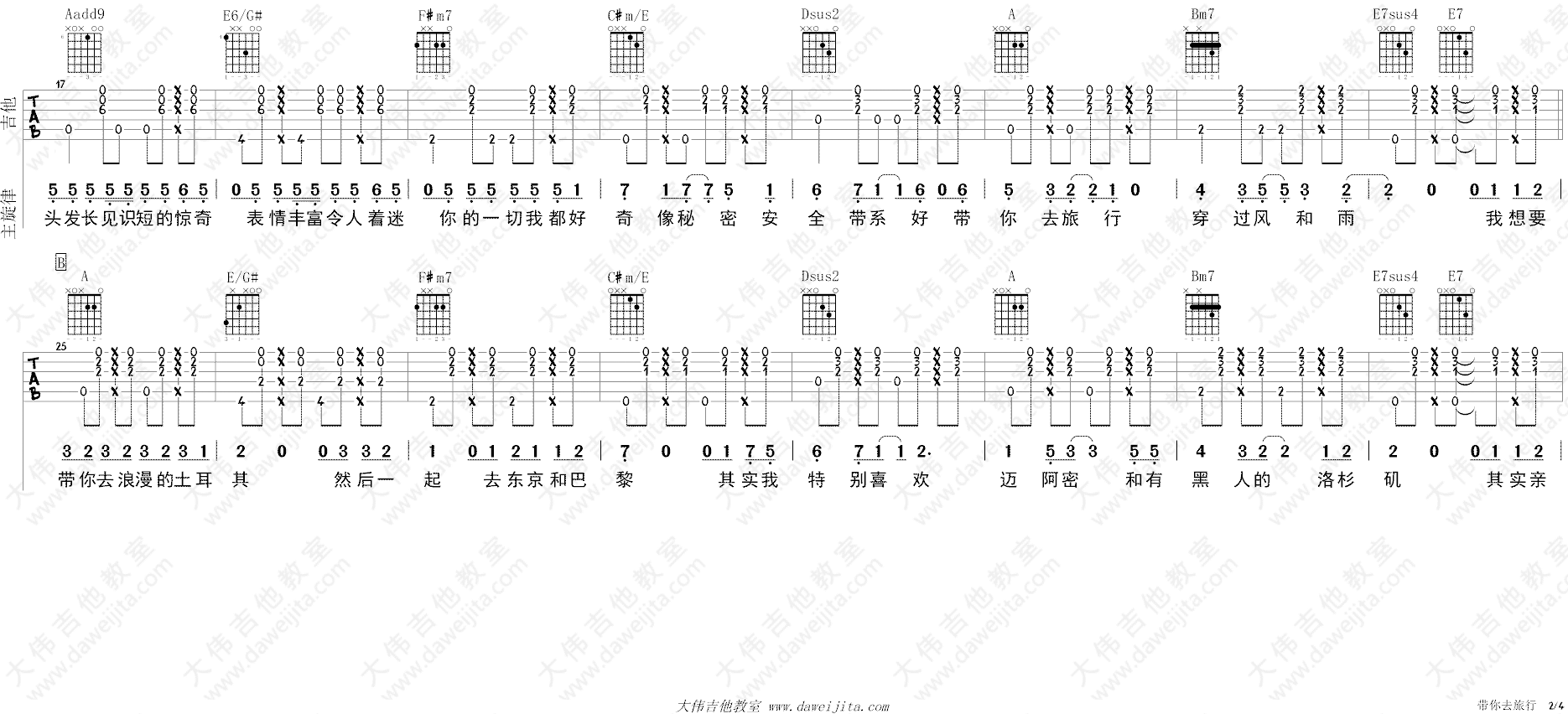 任然空空如也吉他谱,简单四张原版指弹曲谱,任然高清六线乐谱