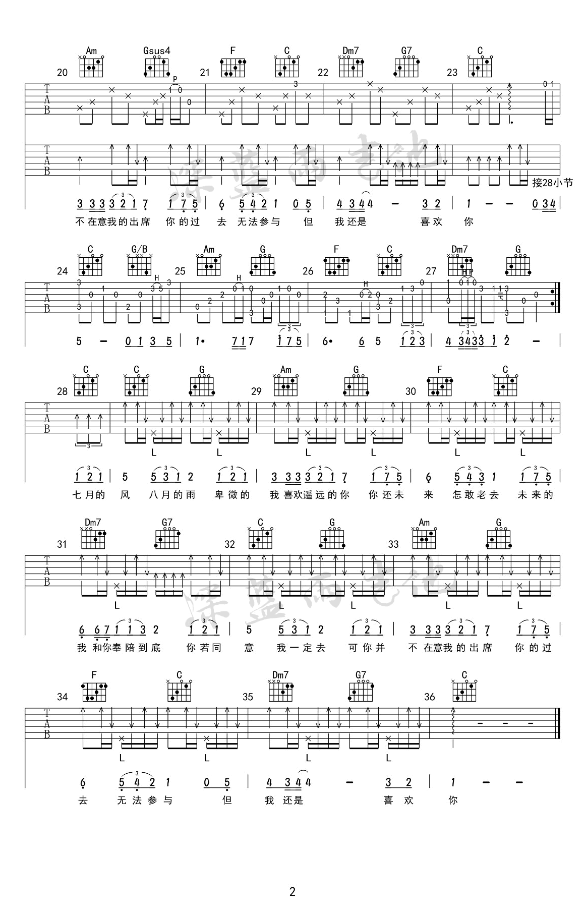 221小伙伴遥远的你吉他谱,简单感谢原版指弹曲谱,221小伙伴高清六线乐谱