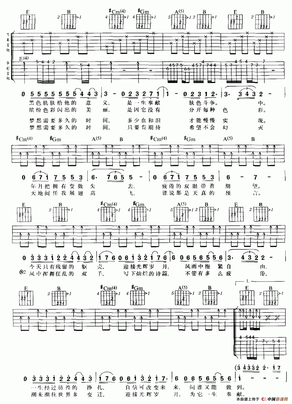 光辉岁月吉他谱,C调双吉它弹唱高清简单谱教学简谱,Beyond六线谱原六线谱图片